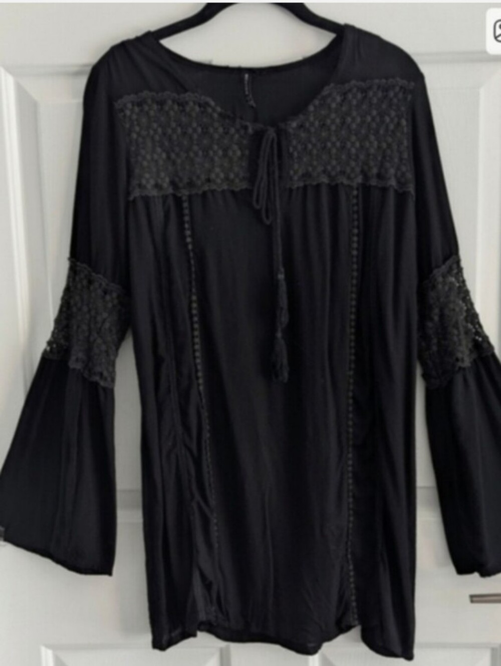 Raviya Black Swimsuit Coverup Tunic Top Mini Dress, Medium Macrame Crochet
